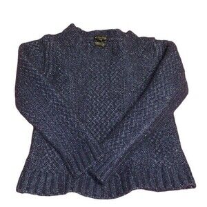 Massimo Dutti Wool Sweater Girl’s Small Blue Italian Yarn Wool Cable Knit Thick